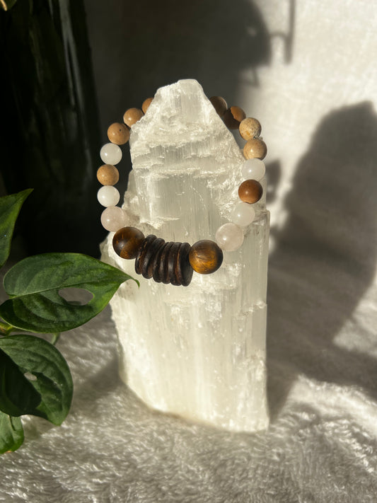 Tigers Eye, Rose Quartz and River Rock Bracelet