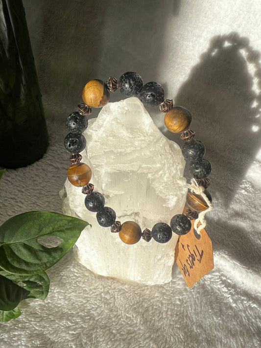 Tigers Eye and Lava stone Grounding Bracelet