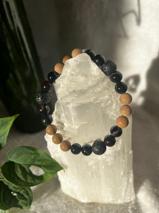 Agate, Lava Stone, and River Rock Protective and Grounding Bracelet