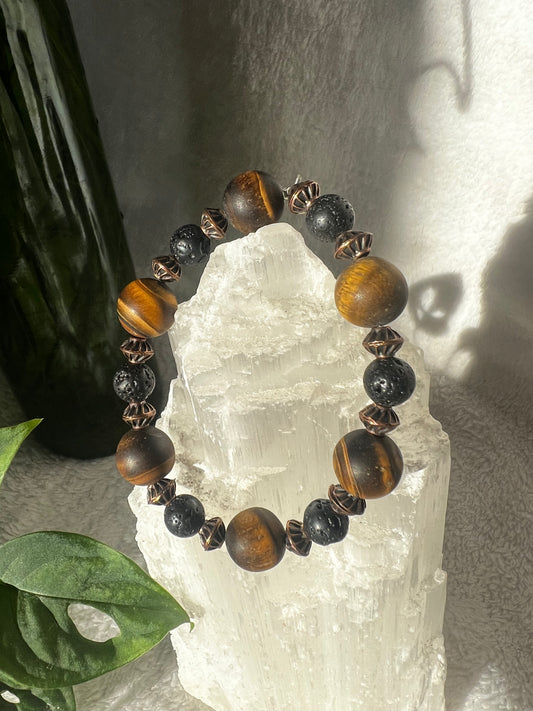 Tigers Eye and Lava Stone Grounding Bracelet