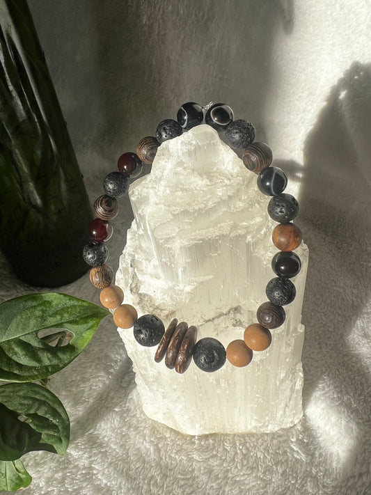 Agate, Lava Stone and River Rock  Grounding Bracelet